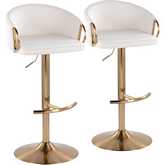 Claire Adjustable Swivel Bar Stool in Gold & Cream Velvet (Set of 2)